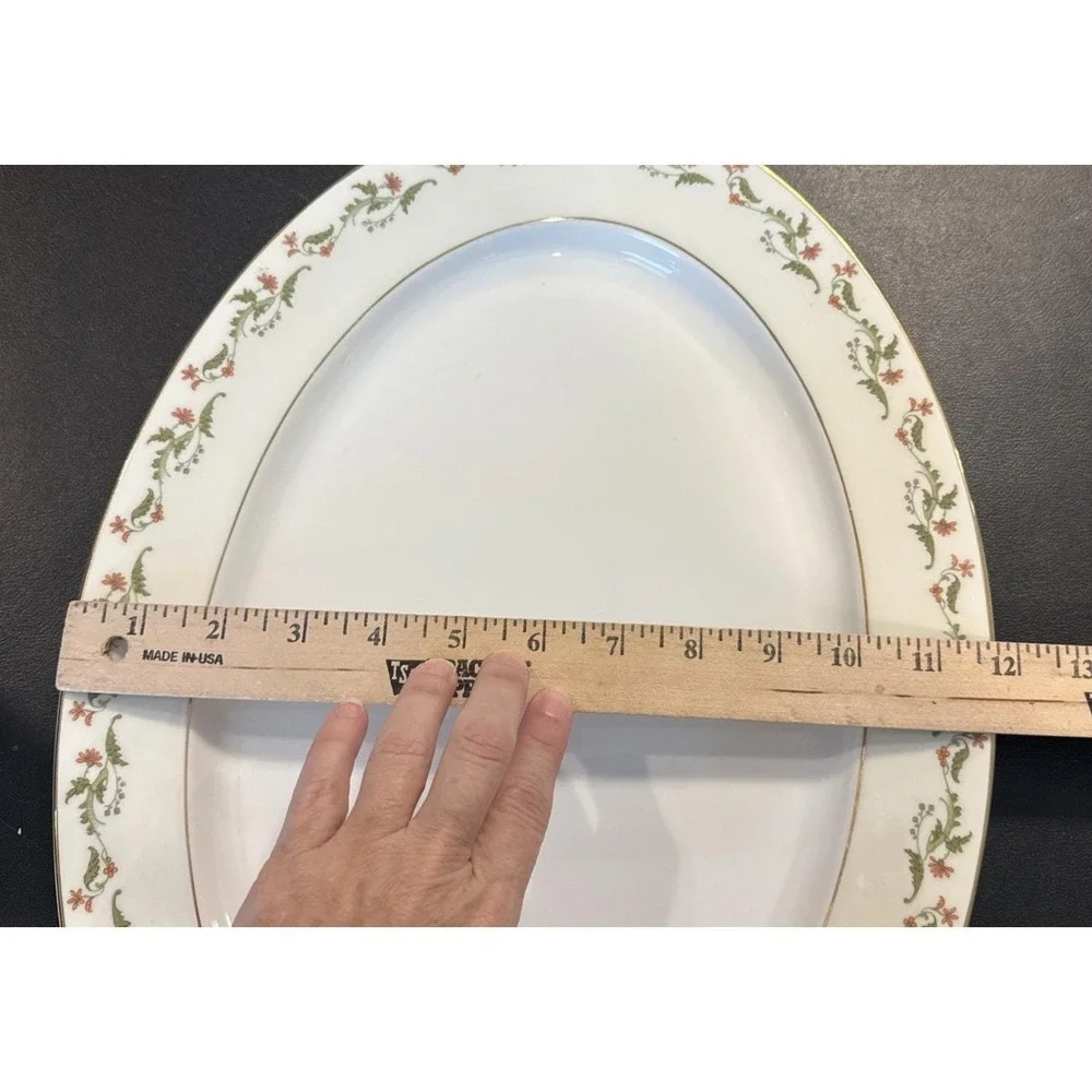 Heinrich Selb Bavaria Germany Gold Trim‎ Pink Flowers Oval Serving Platters 2